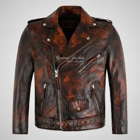 MARLON BRANDO Mens Biker Leather Jacket Vintage Waxed Jacket