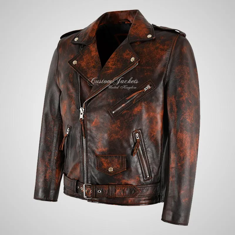 MARLON BRANDO Mens Biker Leather Jacket Vintage Waxed Jacket