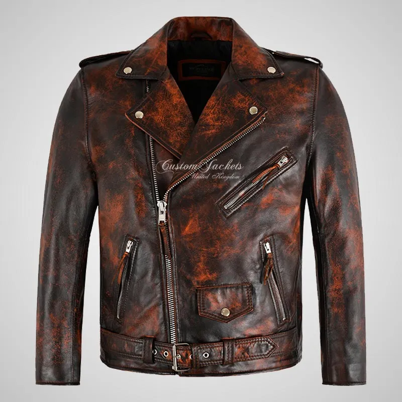 MARLON BRANDO Mens Biker Leather Jacket Vintage Waxed Jacket