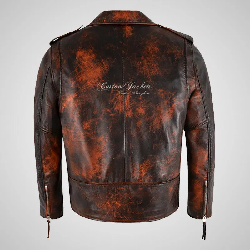MARLON BRANDO Mens Biker Leather Jacket Vintage Waxed Jacket