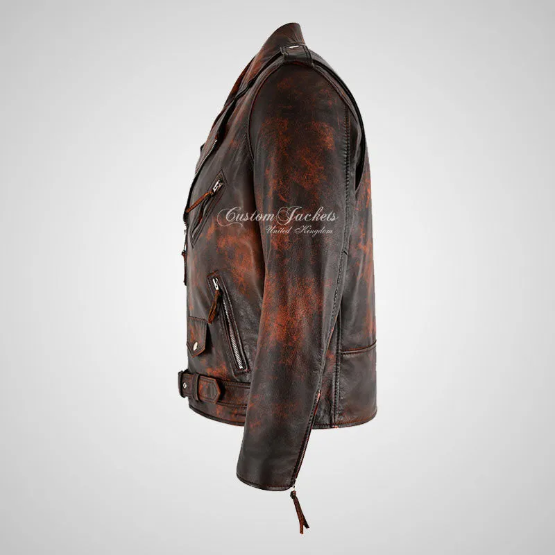 MARLON BRANDO Mens Biker Leather Jacket Vintage Waxed Jacket