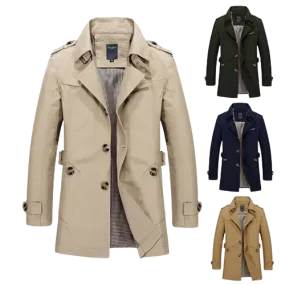 Men's Long Business Windbreaker Jackets Pure Cotton Trench Coats for Casual Spring Fall Winter Fashion Streetwear Blazers for a Suited Look
