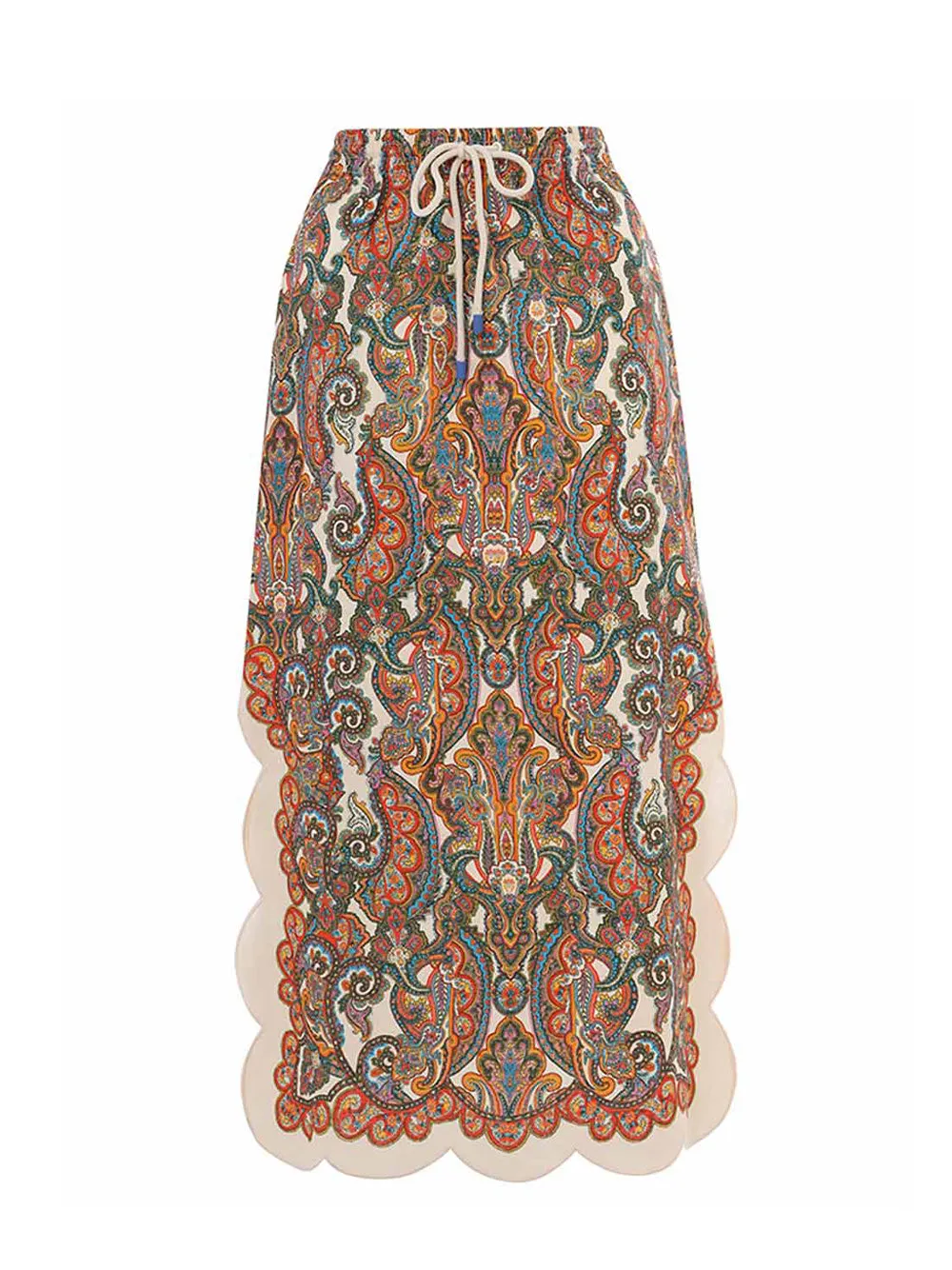 Ottie Scallop Midi Skirt (Multi Paisley)