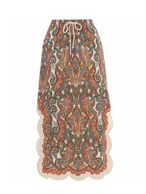 Ottie Scallop Midi Skirt (Multi Paisley)