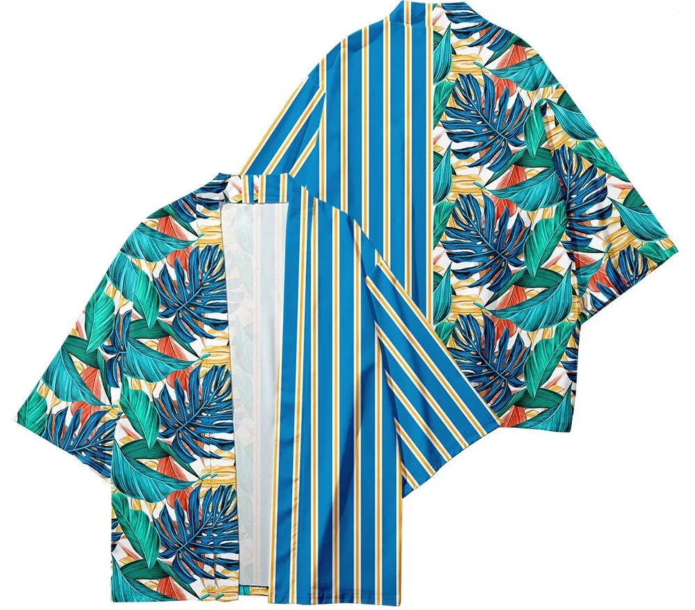 Palm Stripe Kimono Shirt