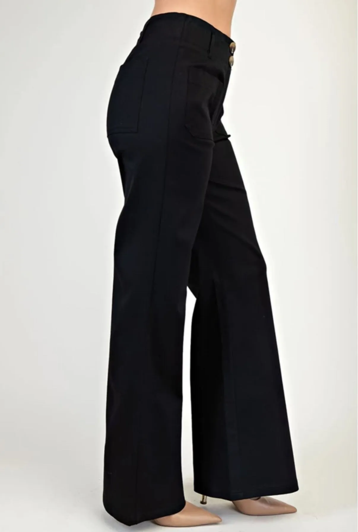 patch pocket flare leg pants