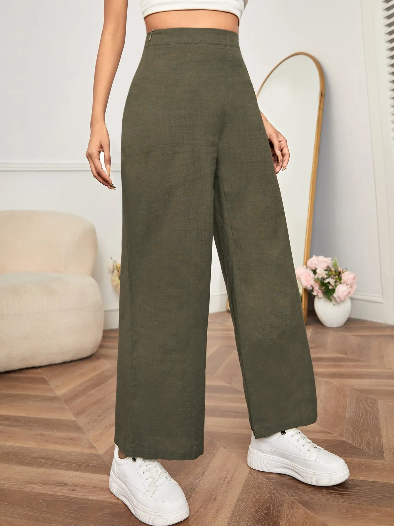 PETITE High Waist Wide Leg Pants