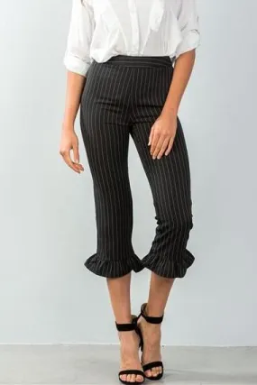 Pinstripe High Waist Ruffle Crop Pants
