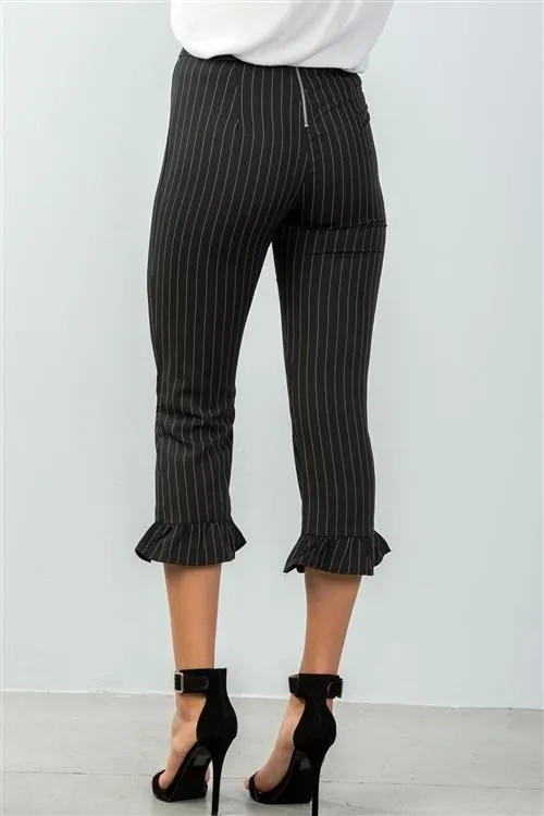 Pinstripe High Waist Ruffle Crop Pants