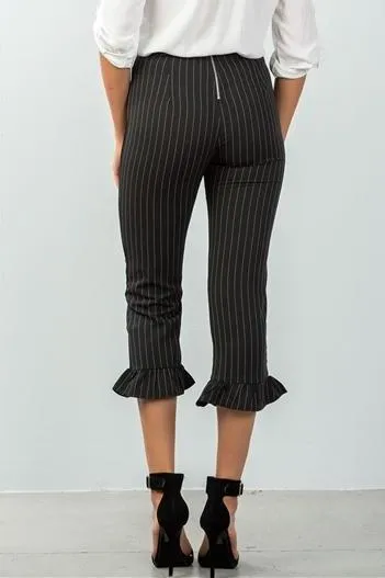 Pinstripe High Waist Ruffle Crop Pants