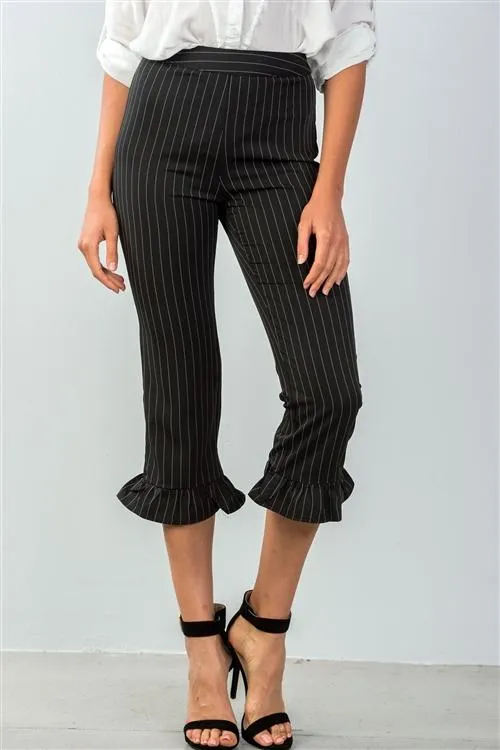 Pinstripe High Waist Ruffle Crop Pants