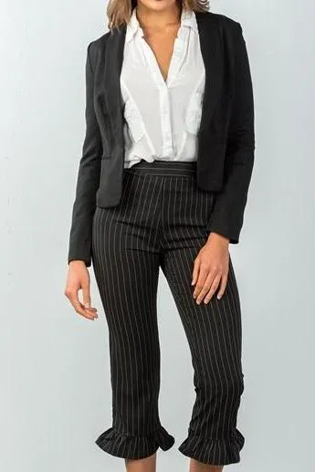 Pinstripe High Waist Ruffle Crop Pants