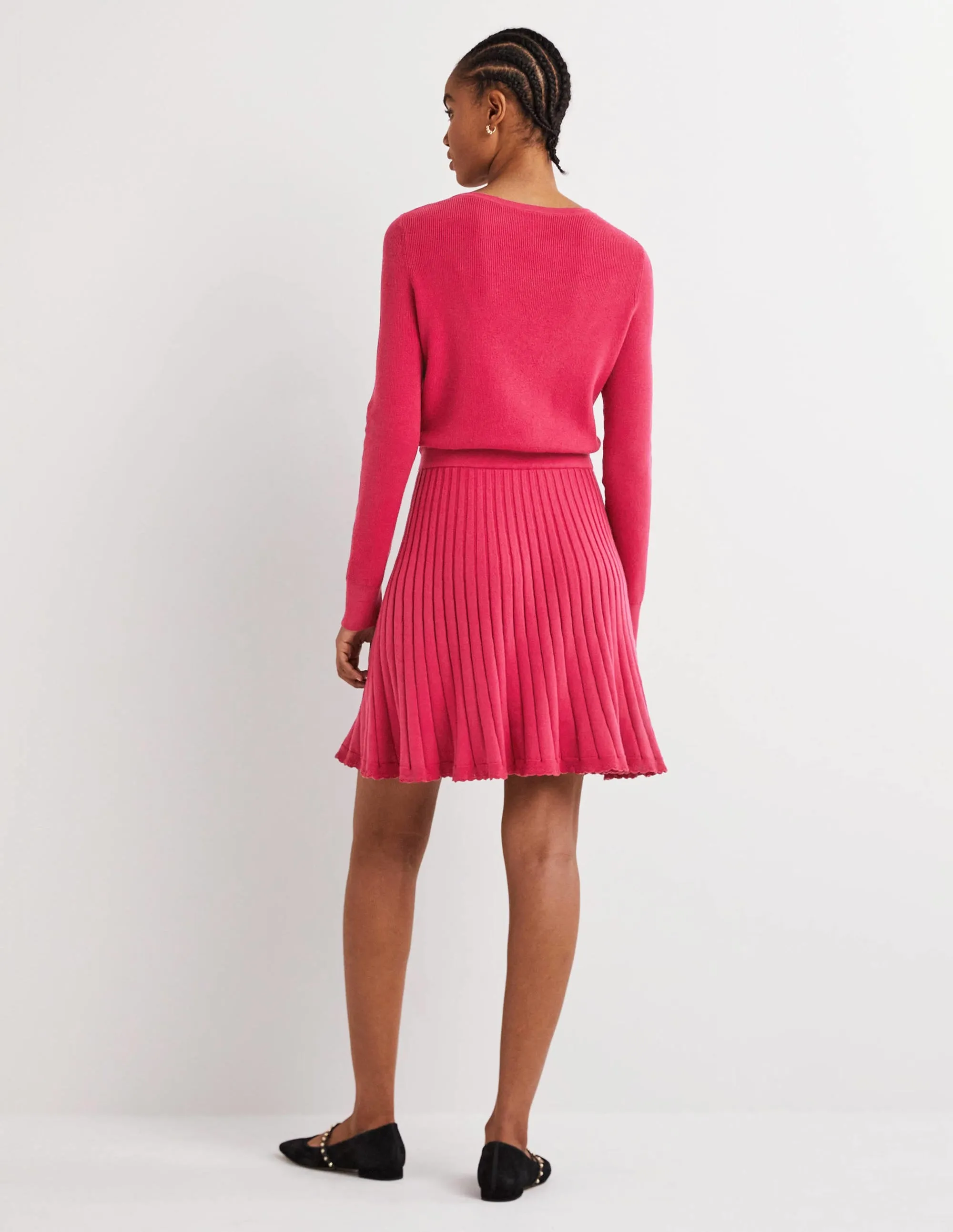 Pleated Knitted Mini Dress-Sweet Rose