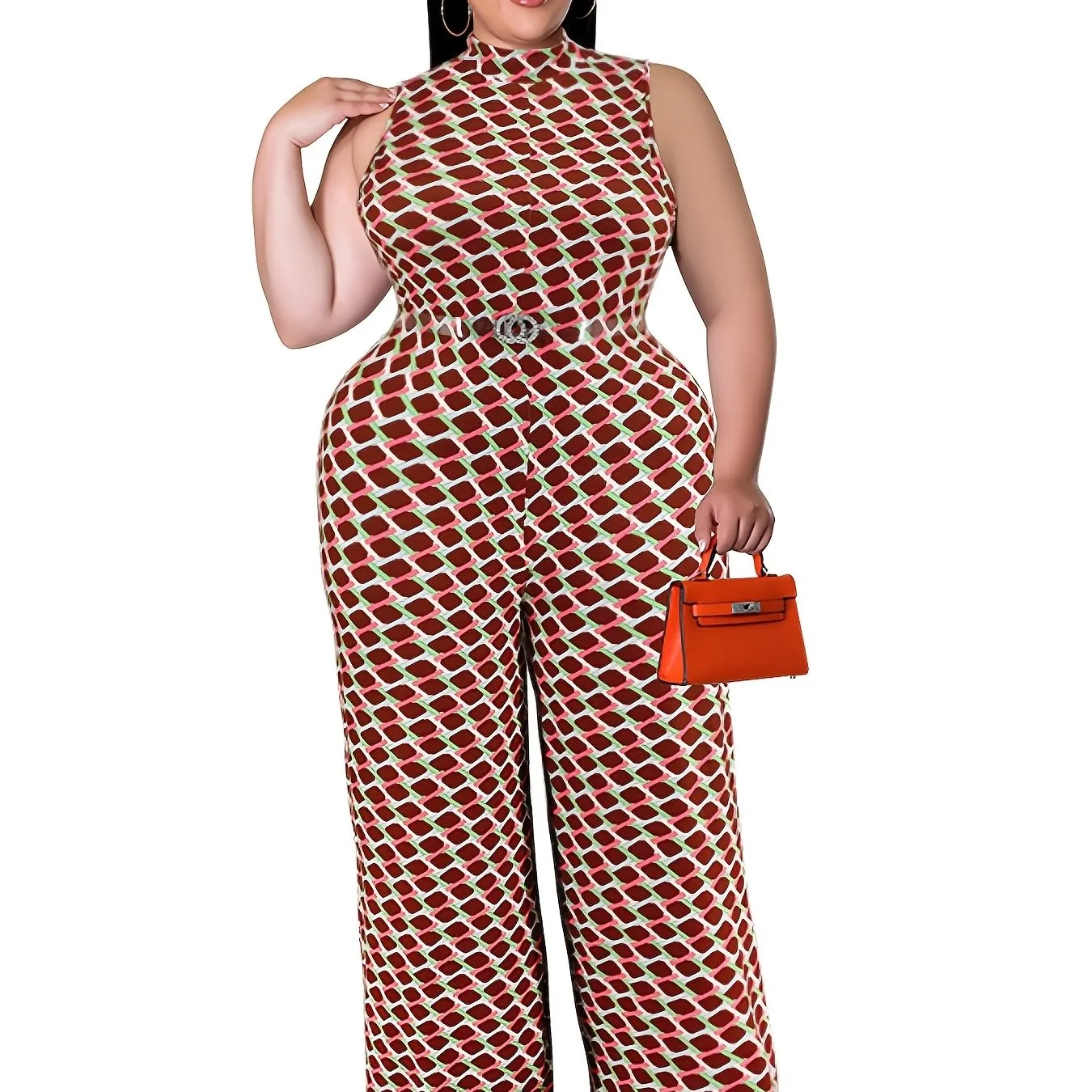 Plus Size   Stretchy Mock Neck Jumpsuit