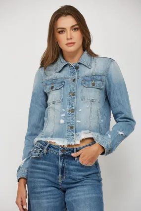 [REBEL] LIGHT WASH FRAYED JACKET