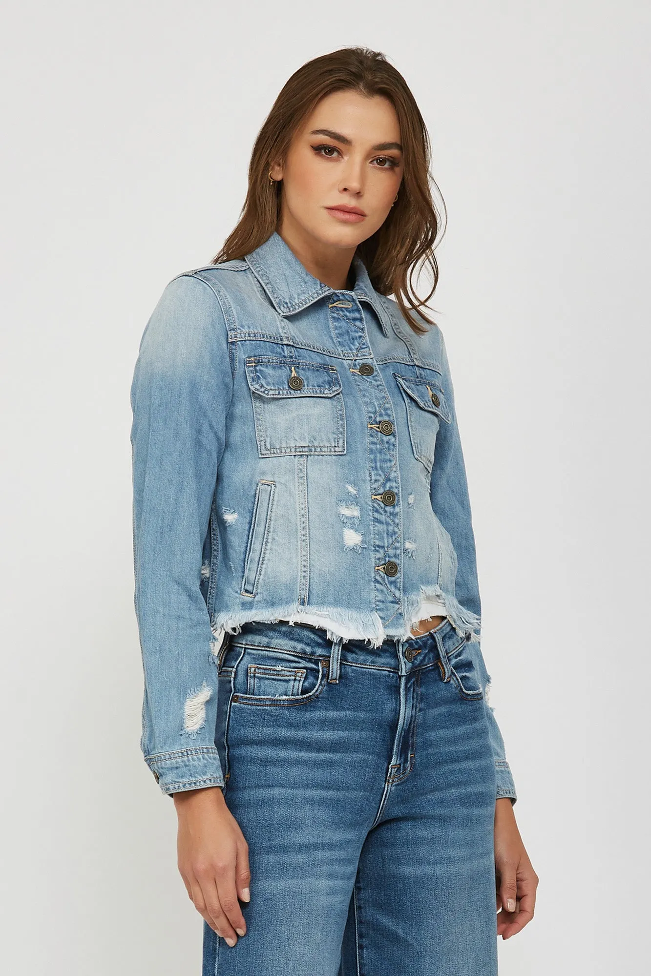 [REBEL] LIGHT WASH FRAYED JACKET