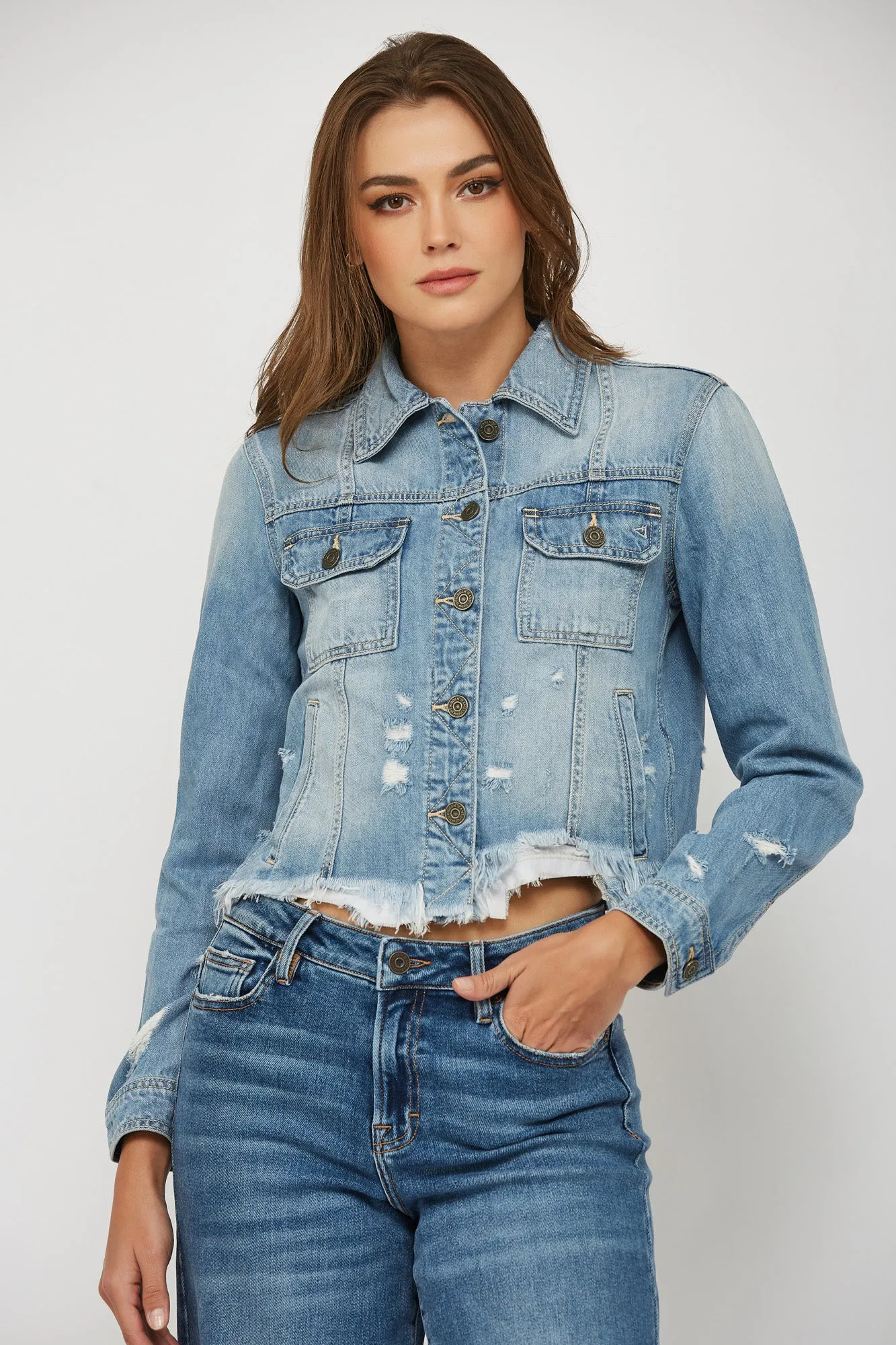 [REBEL] LIGHT WASH FRAYED JACKET
