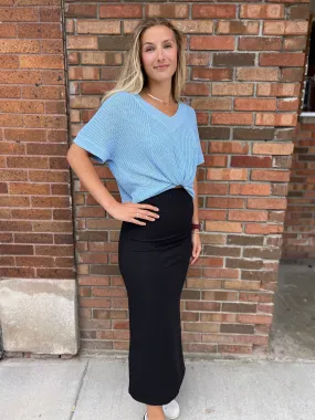Ribbed Knit Midi Skirt With Side Slit