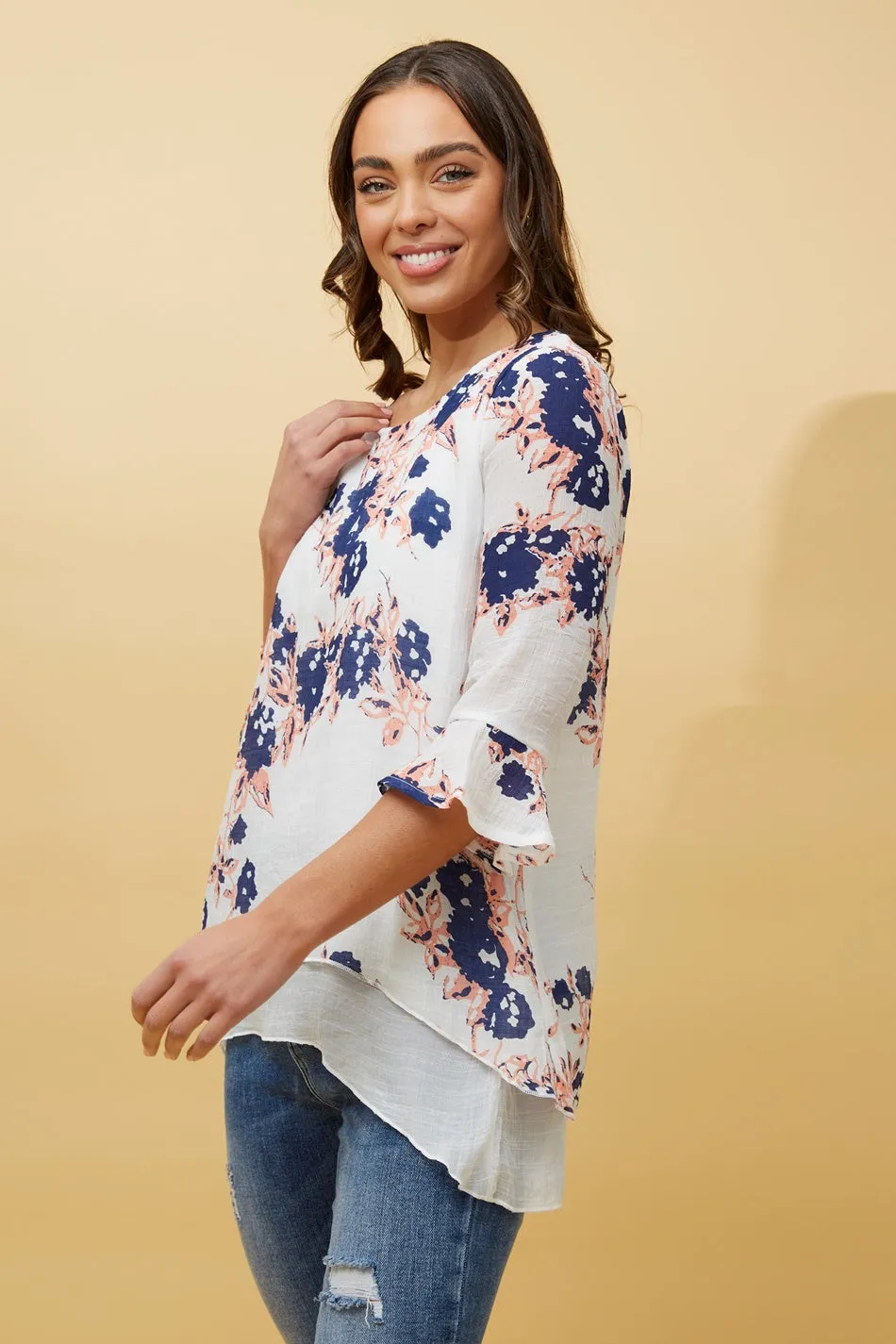 RUMI DOUBLE LAYER FLORAL TUNIC TOP