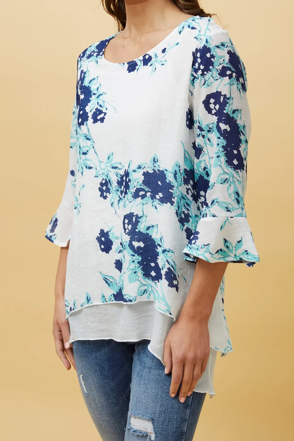 RUMI DOUBLE LAYER FLORAL TUNIC TOP