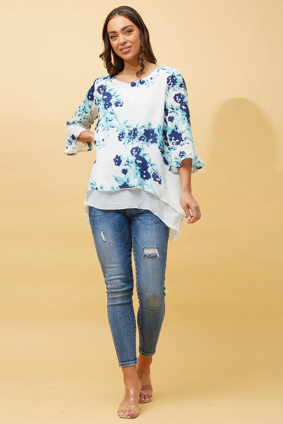 RUMI DOUBLE LAYER FLORAL TUNIC TOP