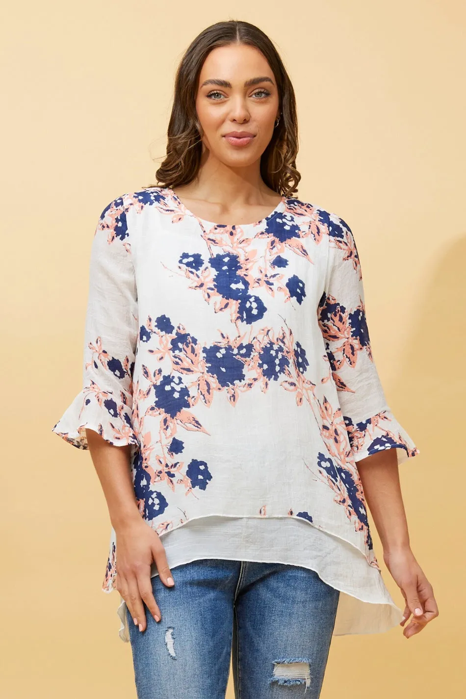 RUMI DOUBLE LAYER FLORAL TUNIC TOP