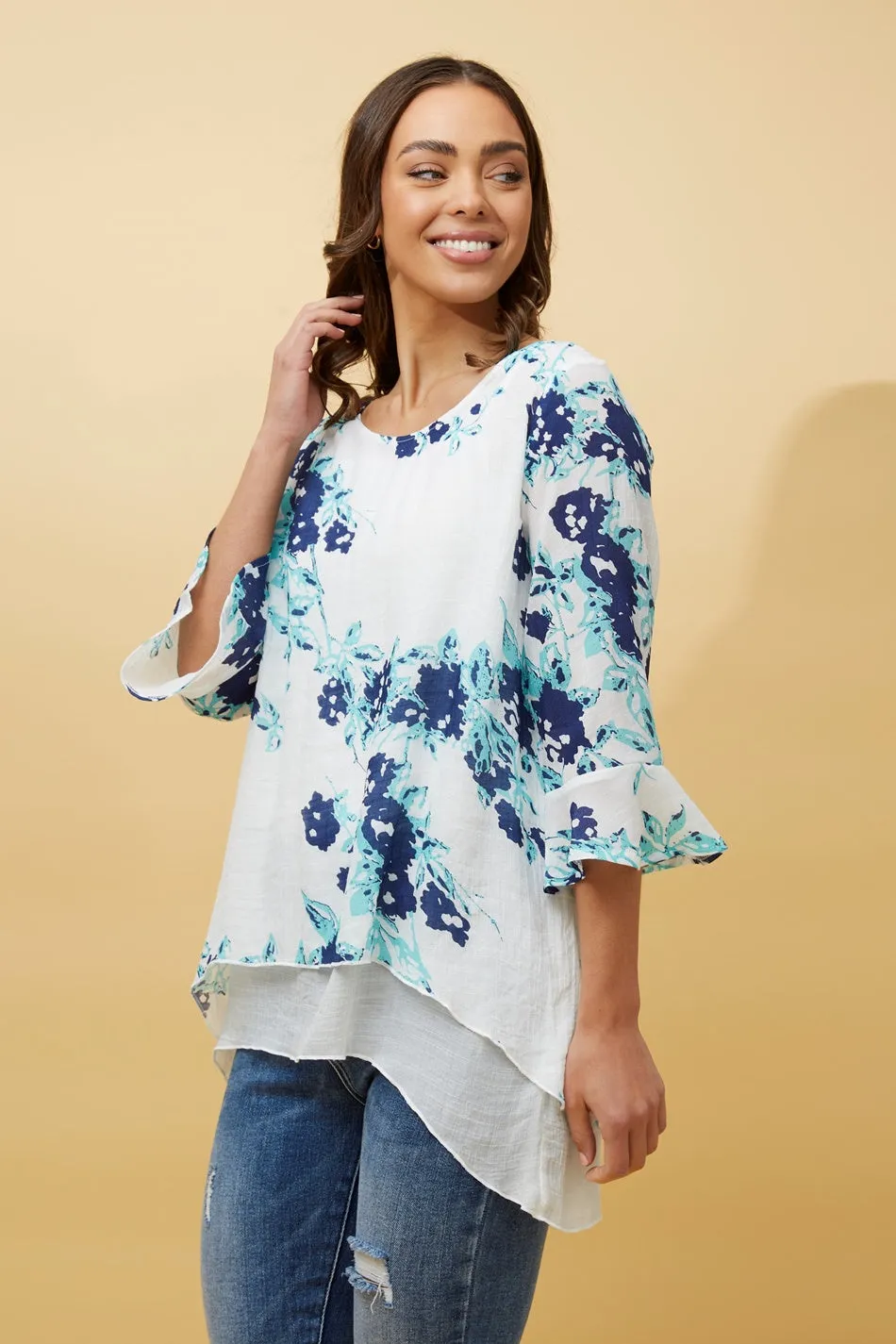 RUMI DOUBLE LAYER FLORAL TUNIC TOP