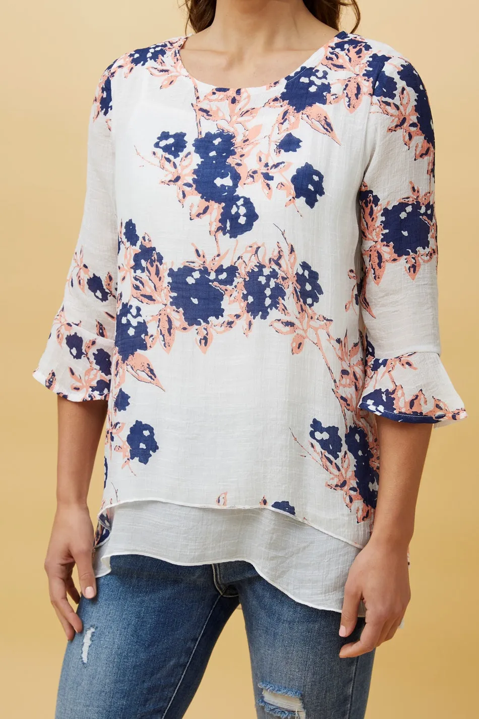 RUMI DOUBLE LAYER FLORAL TUNIC TOP