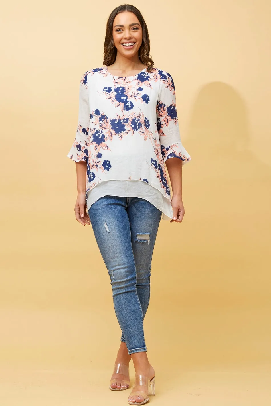 RUMI DOUBLE LAYER FLORAL TUNIC TOP