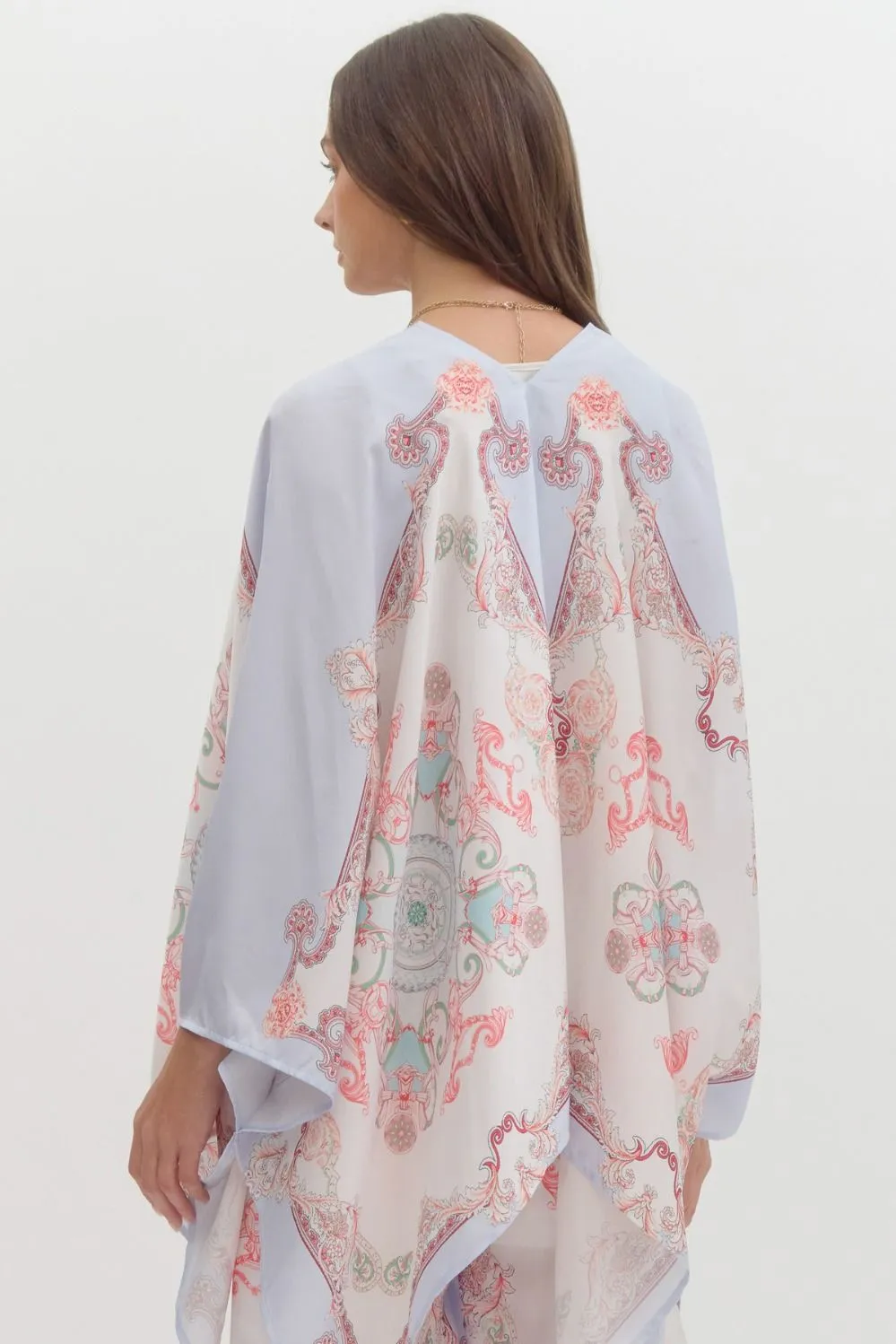 satin paisley print kimono cardigan