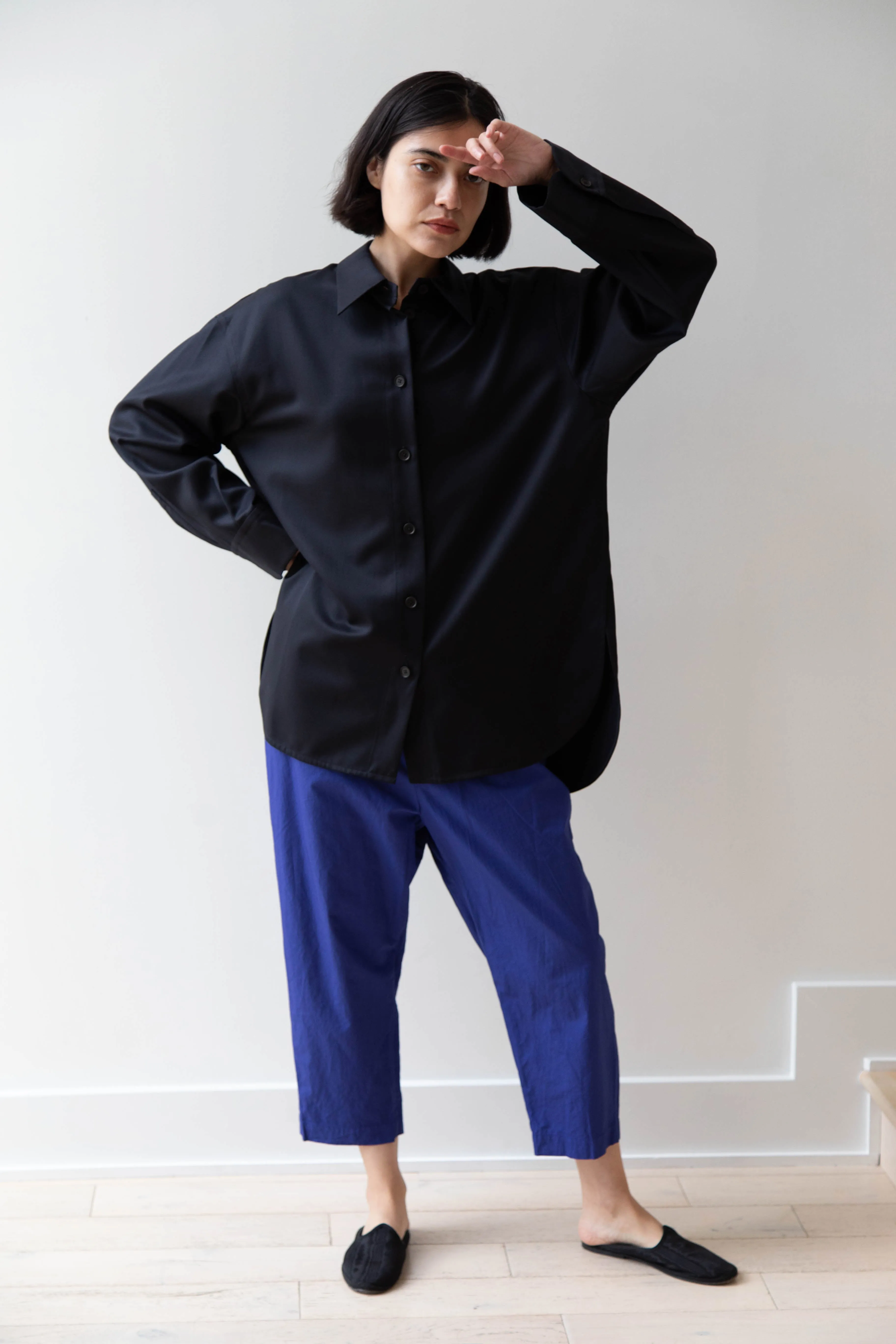 Sayaka Davis | Oversized Shirt in Navy Wool Gabardine