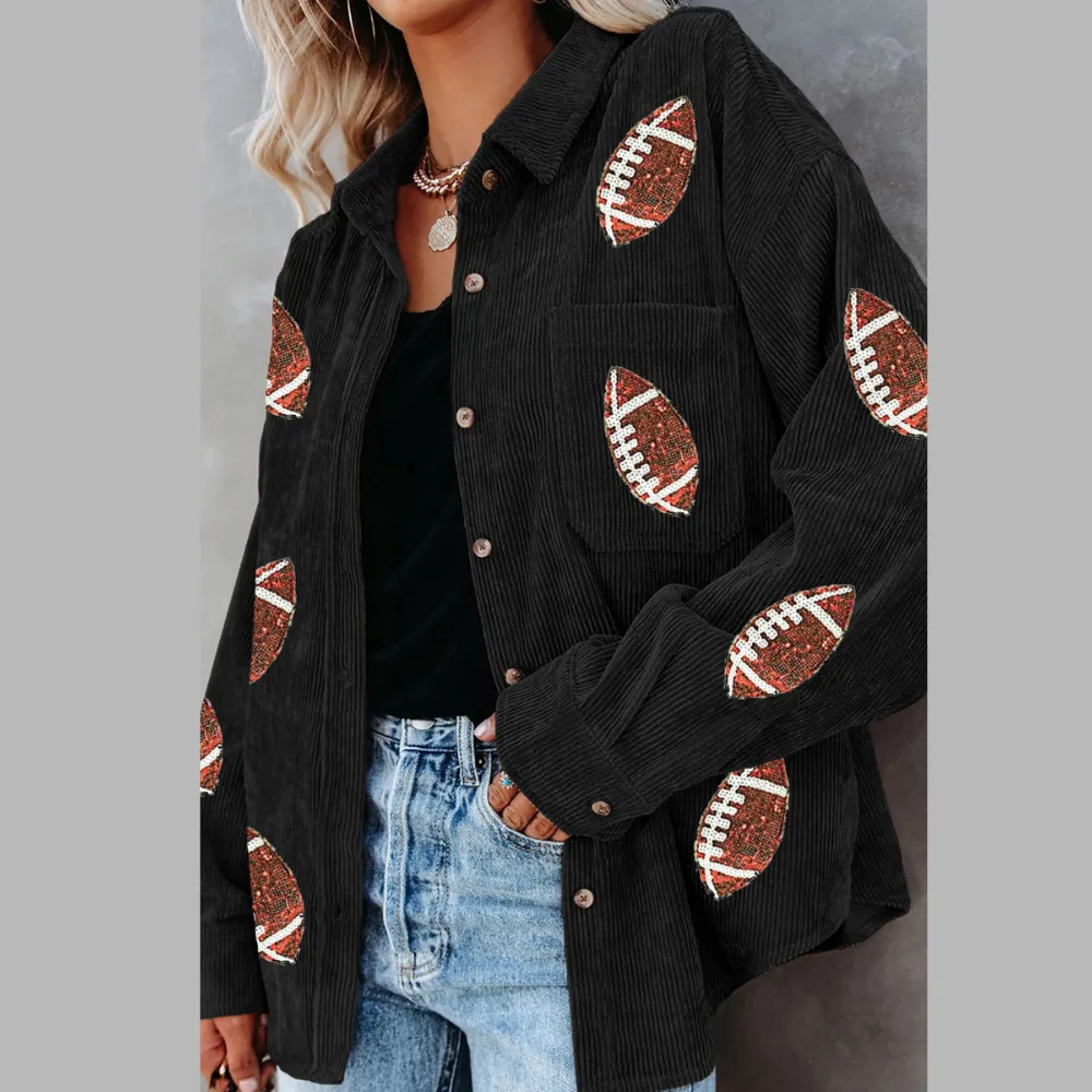 Sequin Football Button Up Long Sleeve Jacket