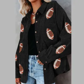 Sequin Football Button Up Long Sleeve Jacket