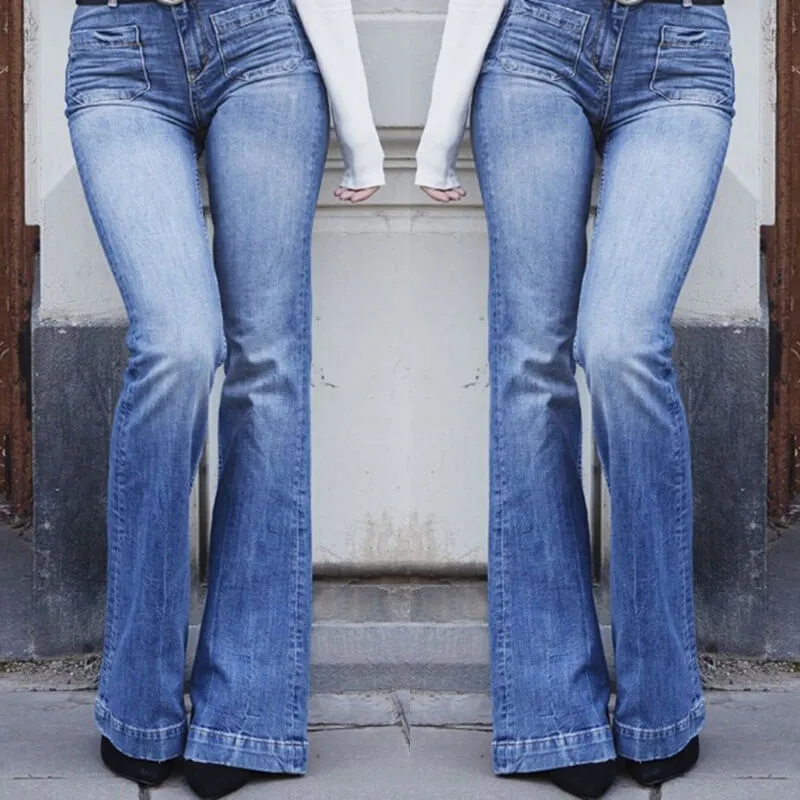 Sexy Flare High Waist Pockets Denim Pants
