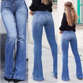 Sexy Flare High Waist Pockets Denim Pants