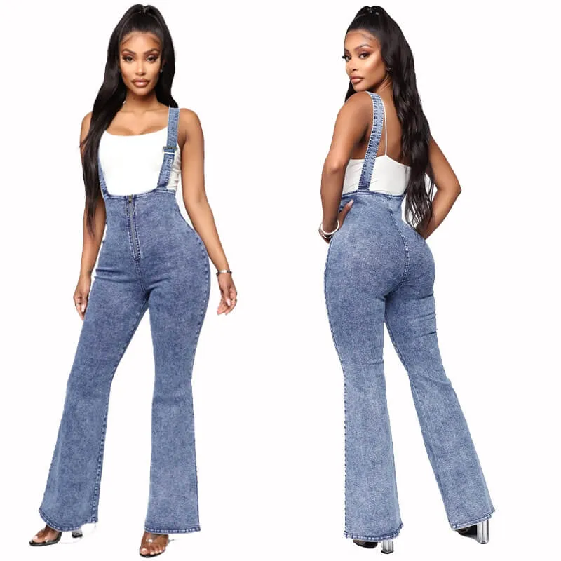Sexy Flare High Waist Stretch Suspenders Denim Pants