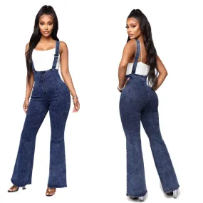 Sexy Flare High Waist Stretch Suspenders Denim Pants