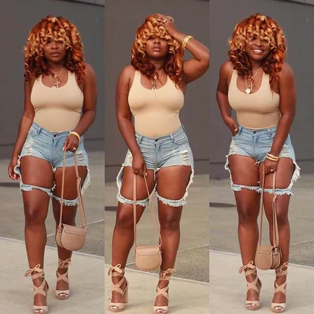 Sexy High Waist Light Blue Cutout Denim Half Pants