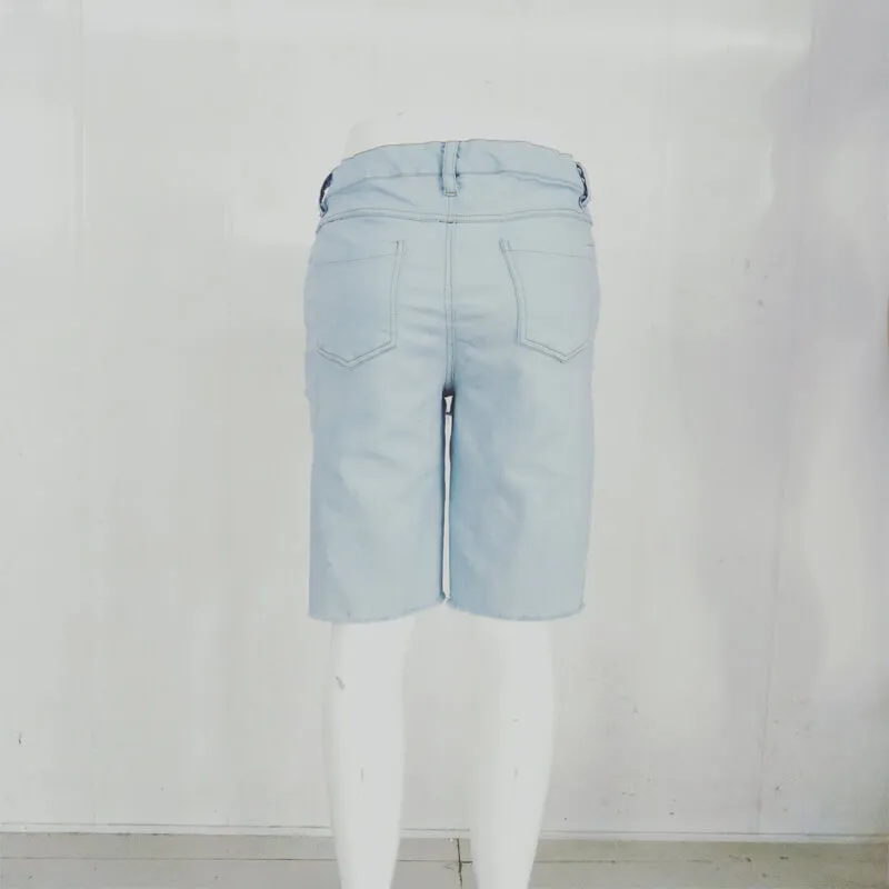Sexy High Waist Light Blue Cutout Denim Half Pants