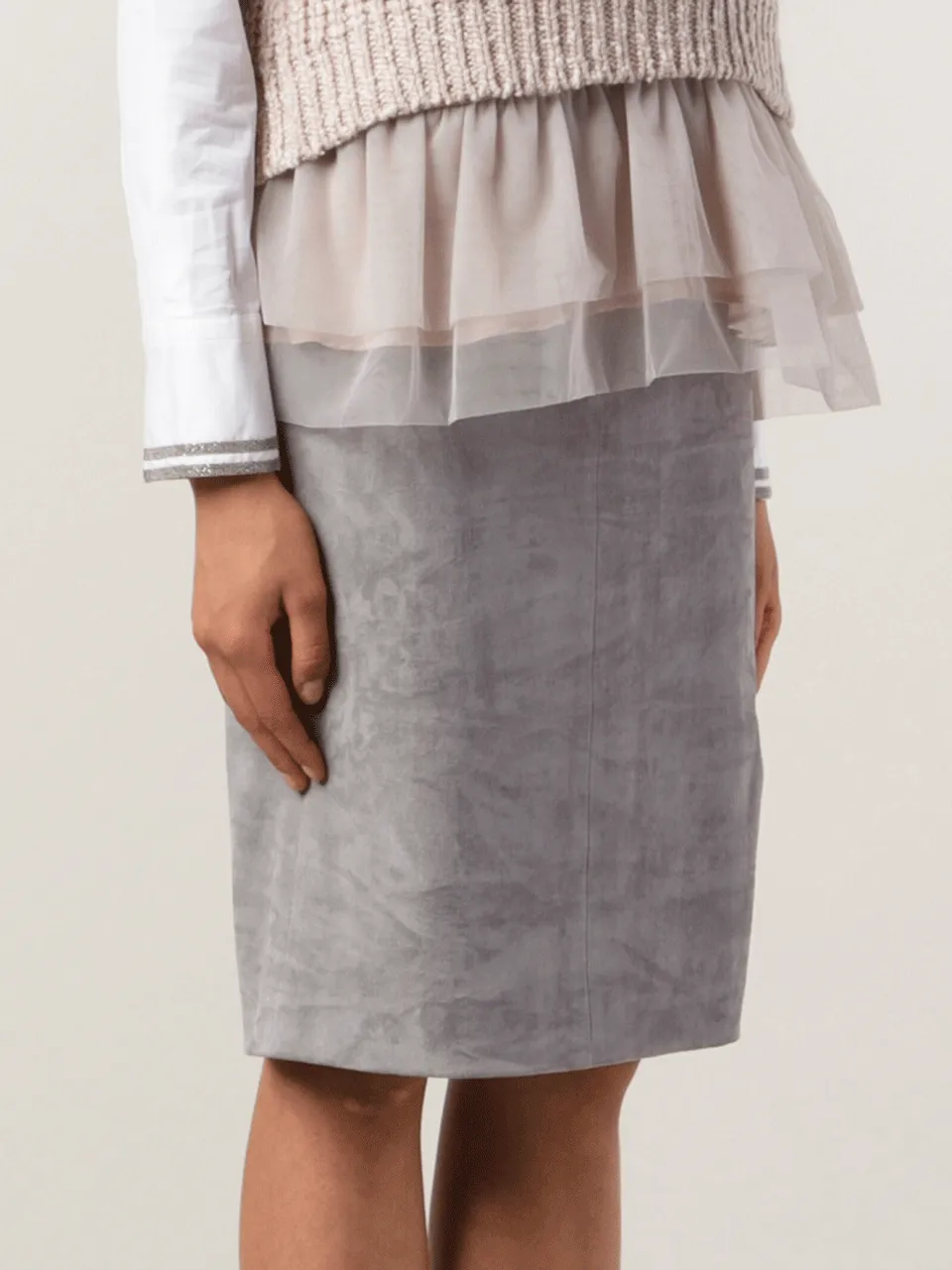 Suede Side Zip Pencil Skirt