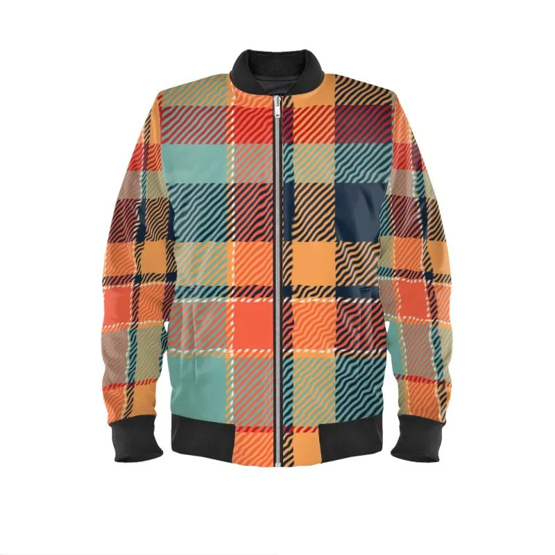 Tartan Bomber Unisex Bomber Jacket in either Marbled Velvet, Satin, Jersey or Waterproof Outer
