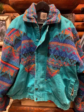 Turquoise Denim & Aztec Bomber Jacket, Small-Medium. FREE POSTAGE