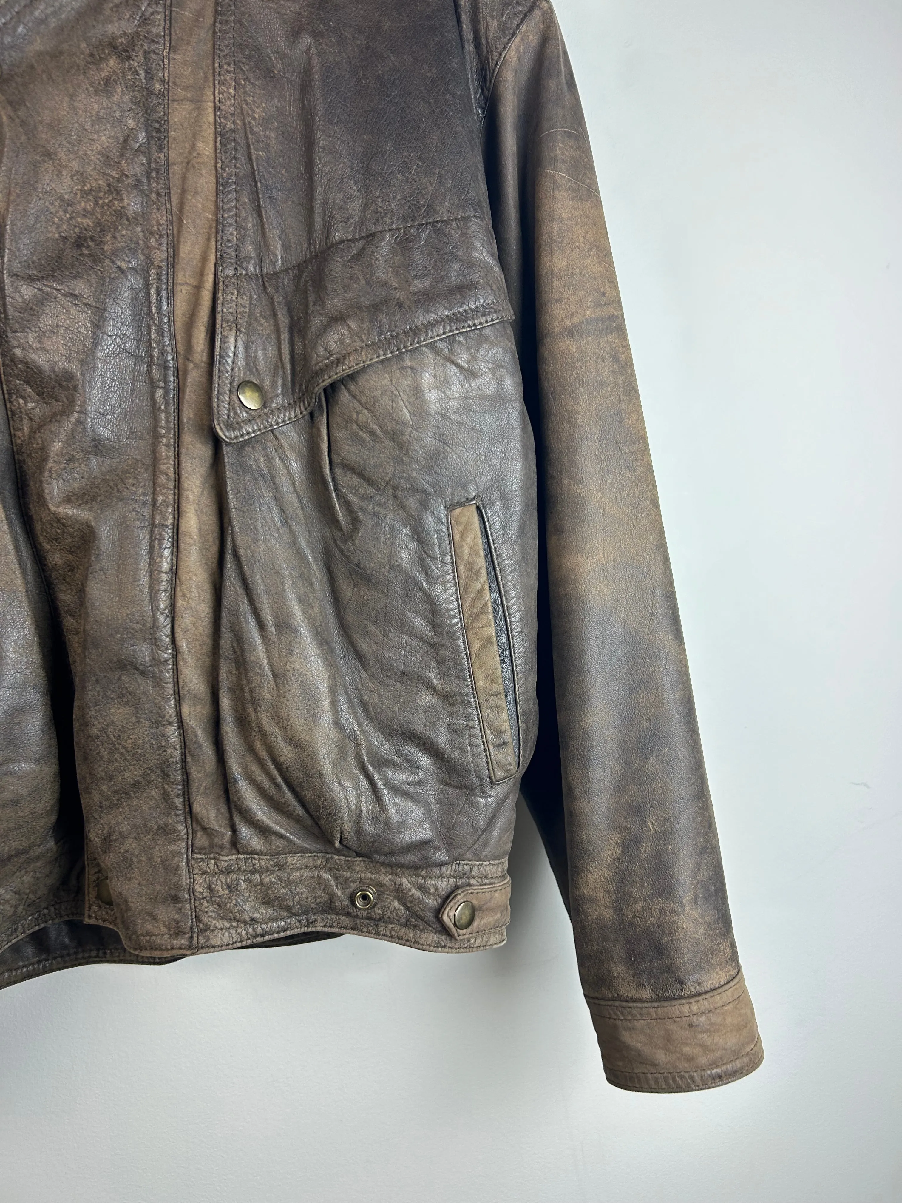 Vintage Adventure Bound Faded Brown Leather Cropped Jacket