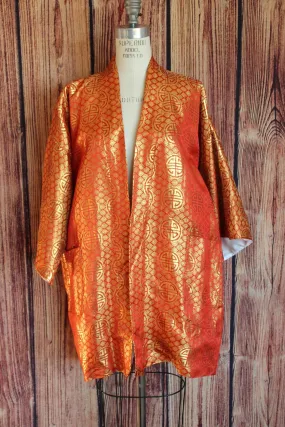 Vintage Man's Short Haori in Orange and Gold