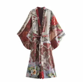 VINTAGE PRINT LOOSE KIMONO AND PANTS SET