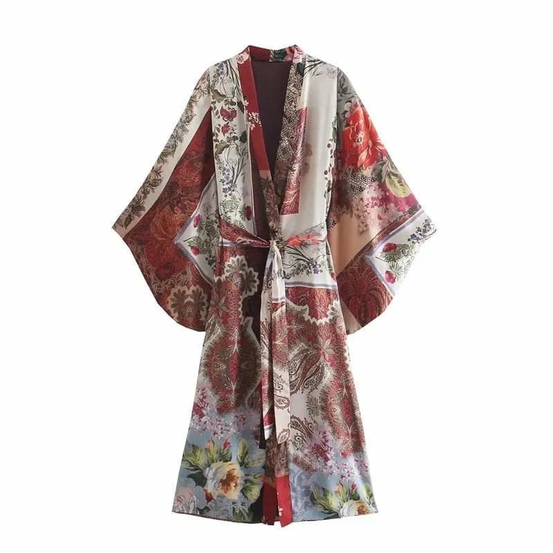 VINTAGE PRINT LOOSE KIMONO AND PANTS SET