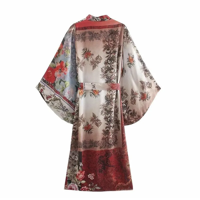 VINTAGE PRINT LOOSE KIMONO AND PANTS SET