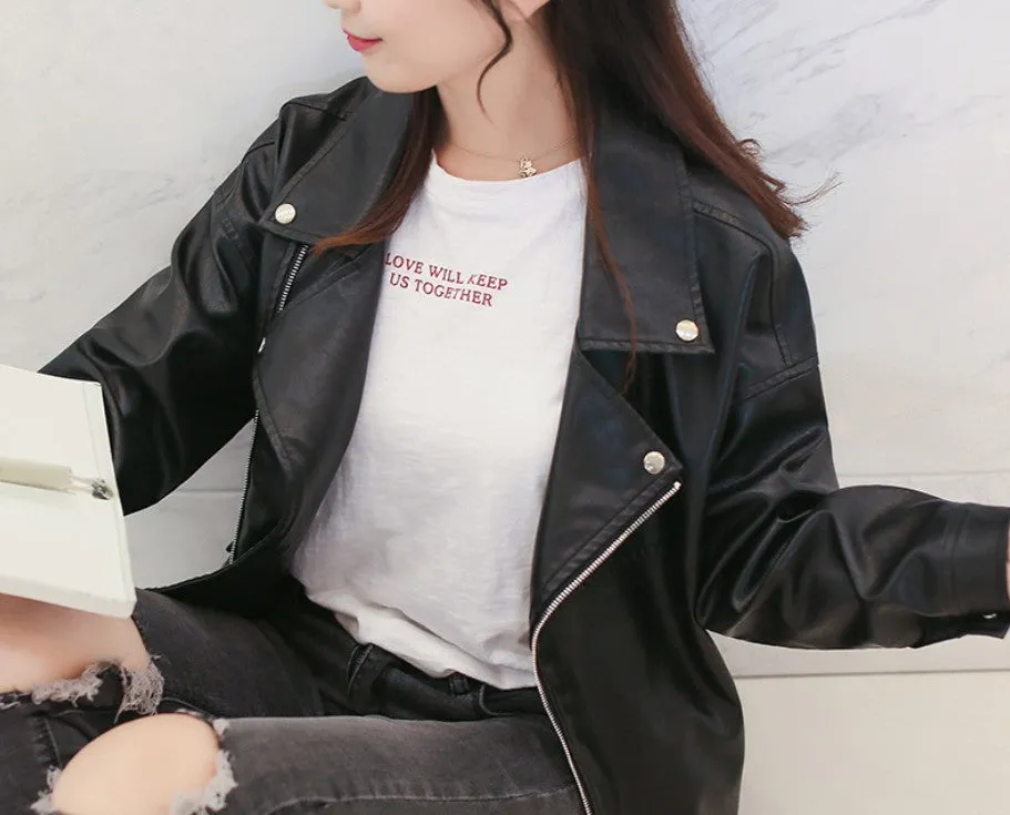Womens Vegan Leather Biker Jacket