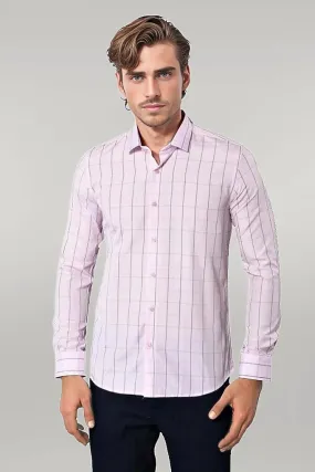 WSS Light Pink Plaid Shirt for Men  - Singen