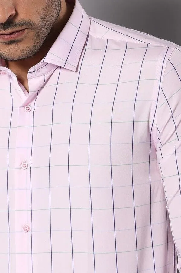 WSS Light Pink Plaid Shirt for Men  - Singen